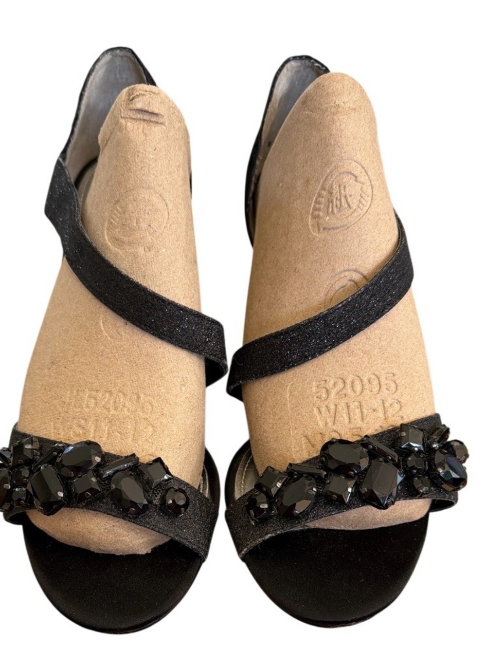 Nina Black Jeweled Open-Toe Heels